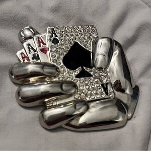 Silver Hand W/ Rhinestone Poker Hand Belt Buckle 4 Aces Bling NEW